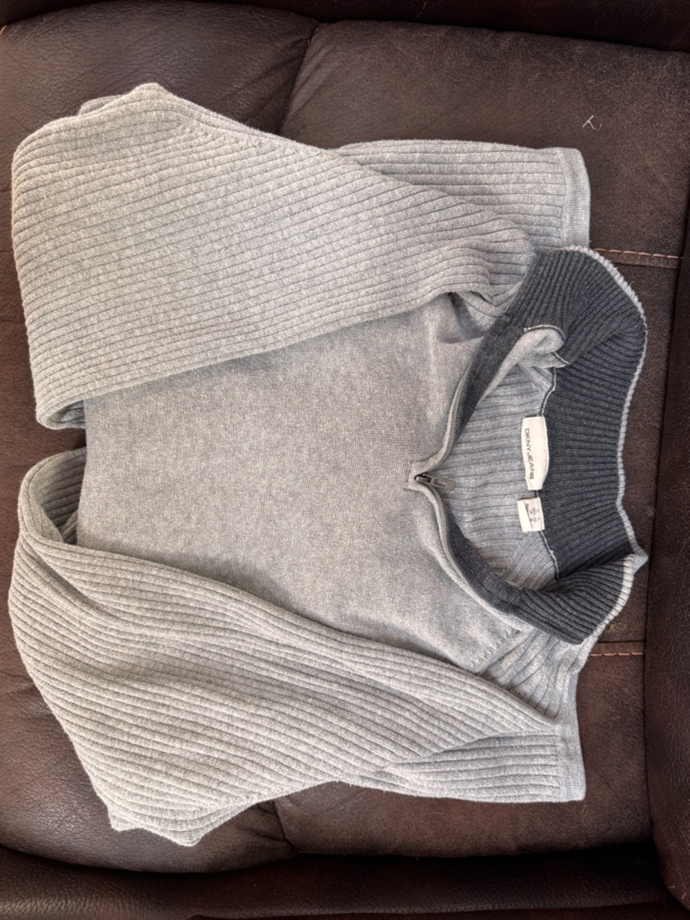 🚨LAST CHANCE; donating 4/22‼️ DKNY Two-Tone Gray Ribbed Cowl Neck Sweater
